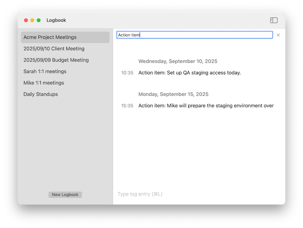Screenshot showing log being filtered
