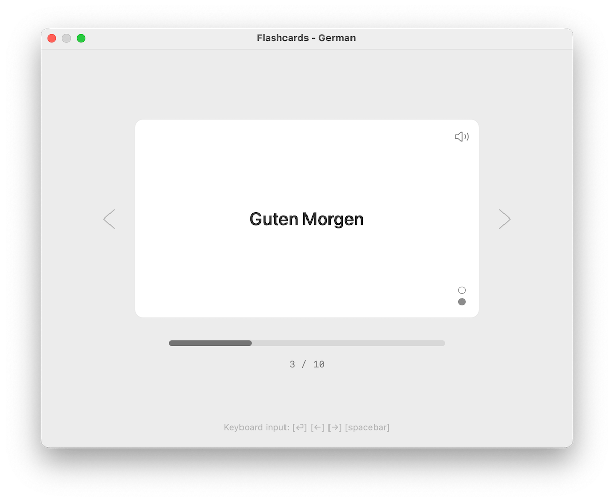 Screenshot showing flashcard tool