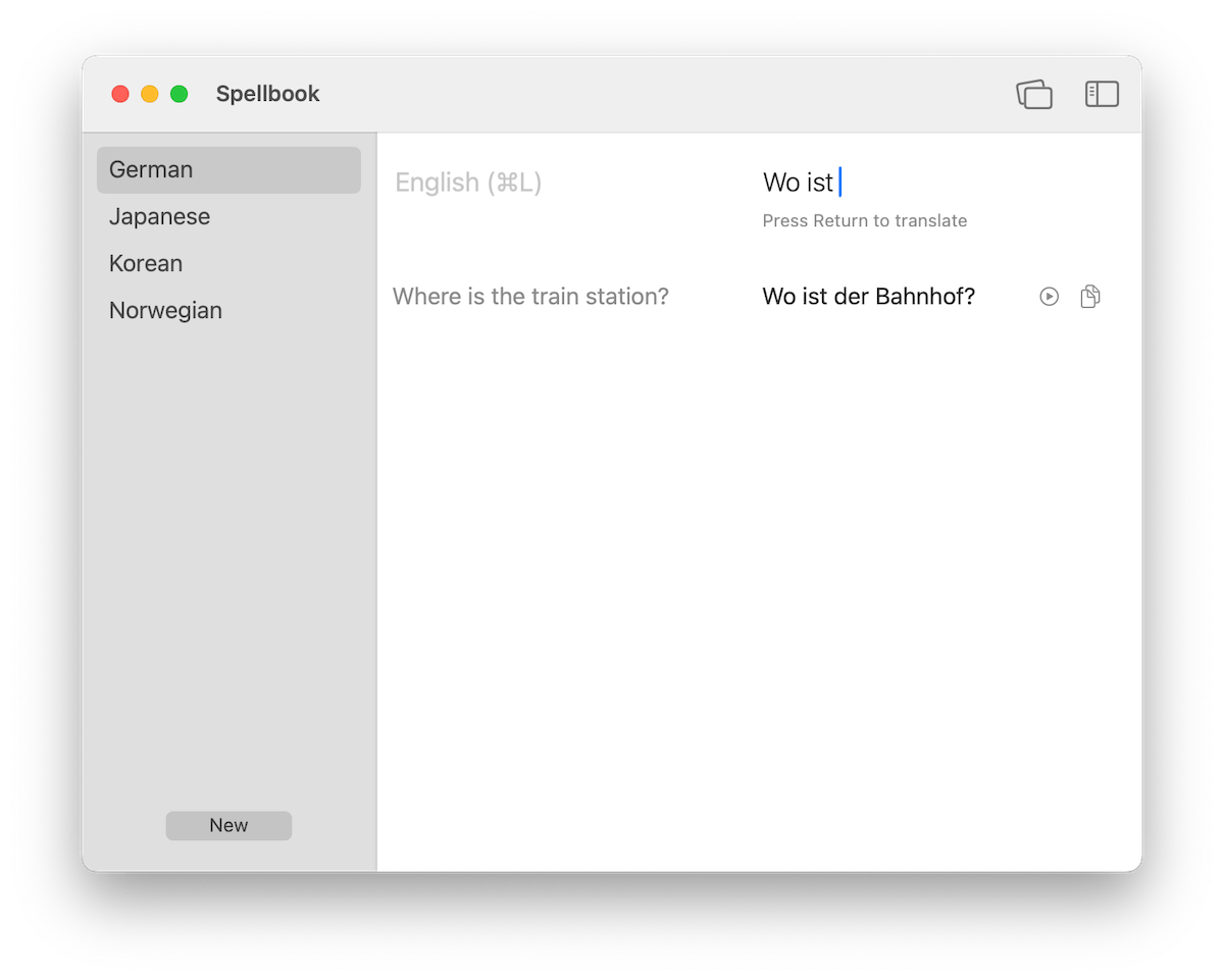 Screenshot showing translation being entered from target language